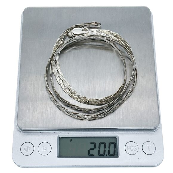 Vintage Italian Sterling Silver 925 6.2mm Braided Flat Herringbone Necklace 24" - Picture 4 of 4